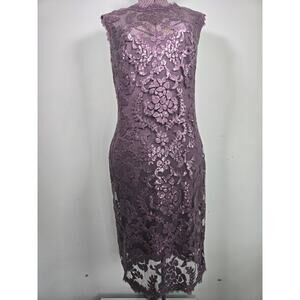 Tadashi Shoji Purple Lace Lined Capped Sleeve Dress Size 10